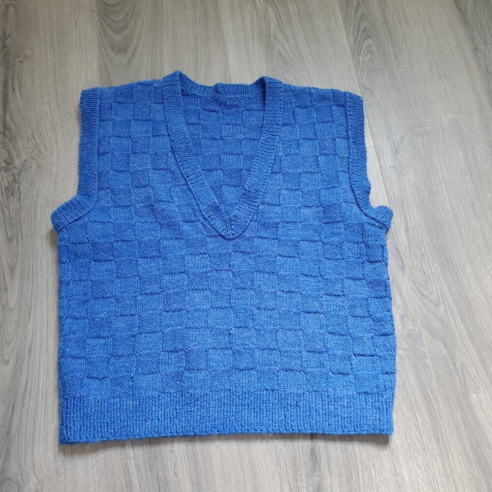 Blue V-Neck Knit Sweater Vest